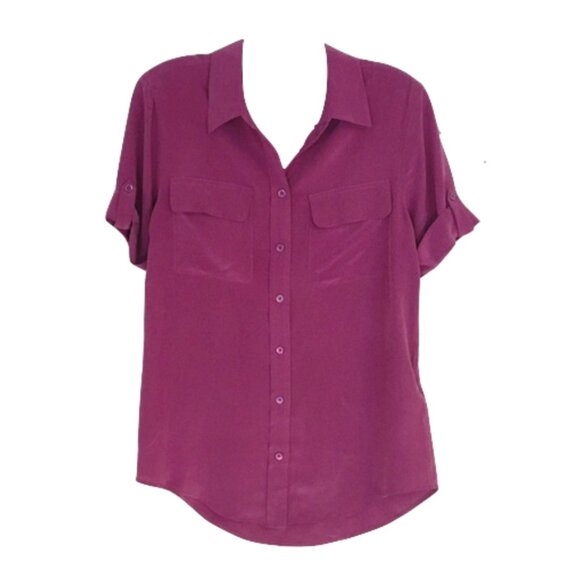 Equipment Essential Silk Short Sleeve Blouse Magenta Size M - Picture 1 of 6